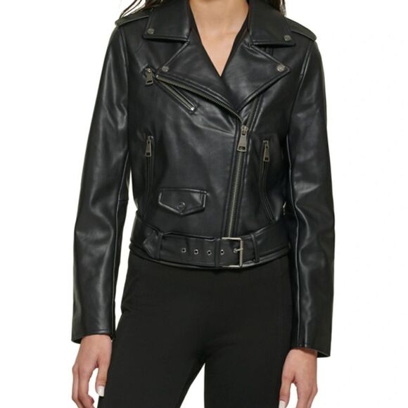 NEW DKNY Black Biker Motorcycle Jacket M - Picture 1 of 9